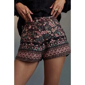 New Anthropologie Batik Helena Floral Shorts $161 SMALL 38 Black